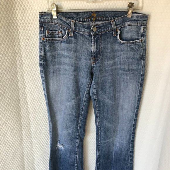 7FOR  ALL MANKIND JEANS SIZE 30 MADE IN USA BOOT CUT STRETCH EUC - Picture 1 of 5